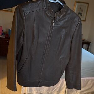 Lutin Genuine Leather Motor Jacket Chocolate Brown Zip Front